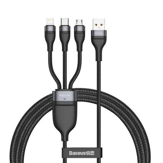 Baseus Кабел за зареждане и трансфер на данни 3в1 USB 1.2 м 40 W black-gray