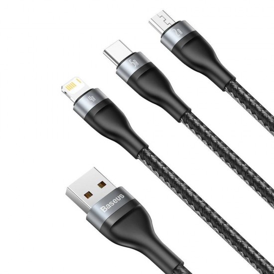 Baseus Кабел за зареждане и трансфер на данни 3в1 USB 1.2 м 40 W black-gray