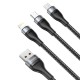Baseus Кабел за зареждане и трансфер на данни 3в1 USB 1.2 м 40 W black-gray