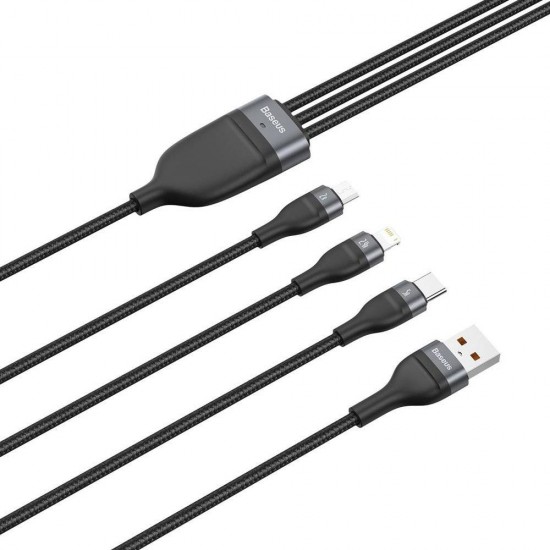 Baseus Кабел за зареждане и трансфер на данни 3в1 USB 1.2 м 40 W black-gray
