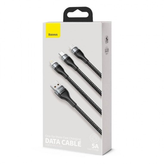 Baseus Кабел за зареждане и трансфер на данни 3в1 USB 1.2 м 40 W black-gray