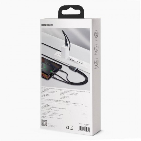 Baseus Кабел за зареждане и трансфер на данни 3в1 USB 1.2 м 40 W black-gray