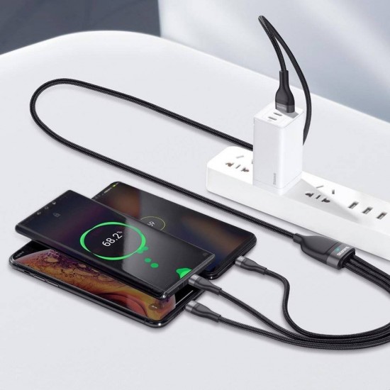 Baseus Кабел за зареждане и трансфер на данни 3в1 USB 1.2 м 40 W black-gray