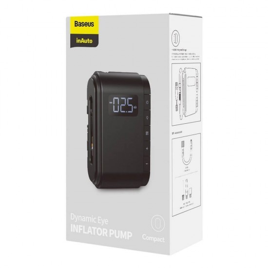 Baseus Компресор за автомобилни гуми 4000 mAh батерия, Black