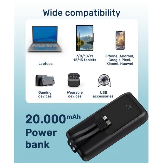 Gembird Външна батерия 20W, бързо зареждане, 20000mAh